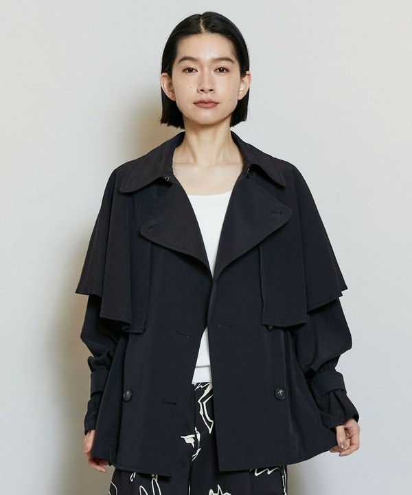 【Lサイズ】ナイロンリヨセルタッサーショートトレンチコート 詳細画像 ダークネイビー 2