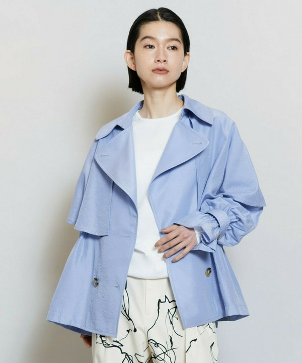 【Lサイズ】ナイロンリヨセルタッサーショートトレンチコート 詳細画像 ブルー系その他 2