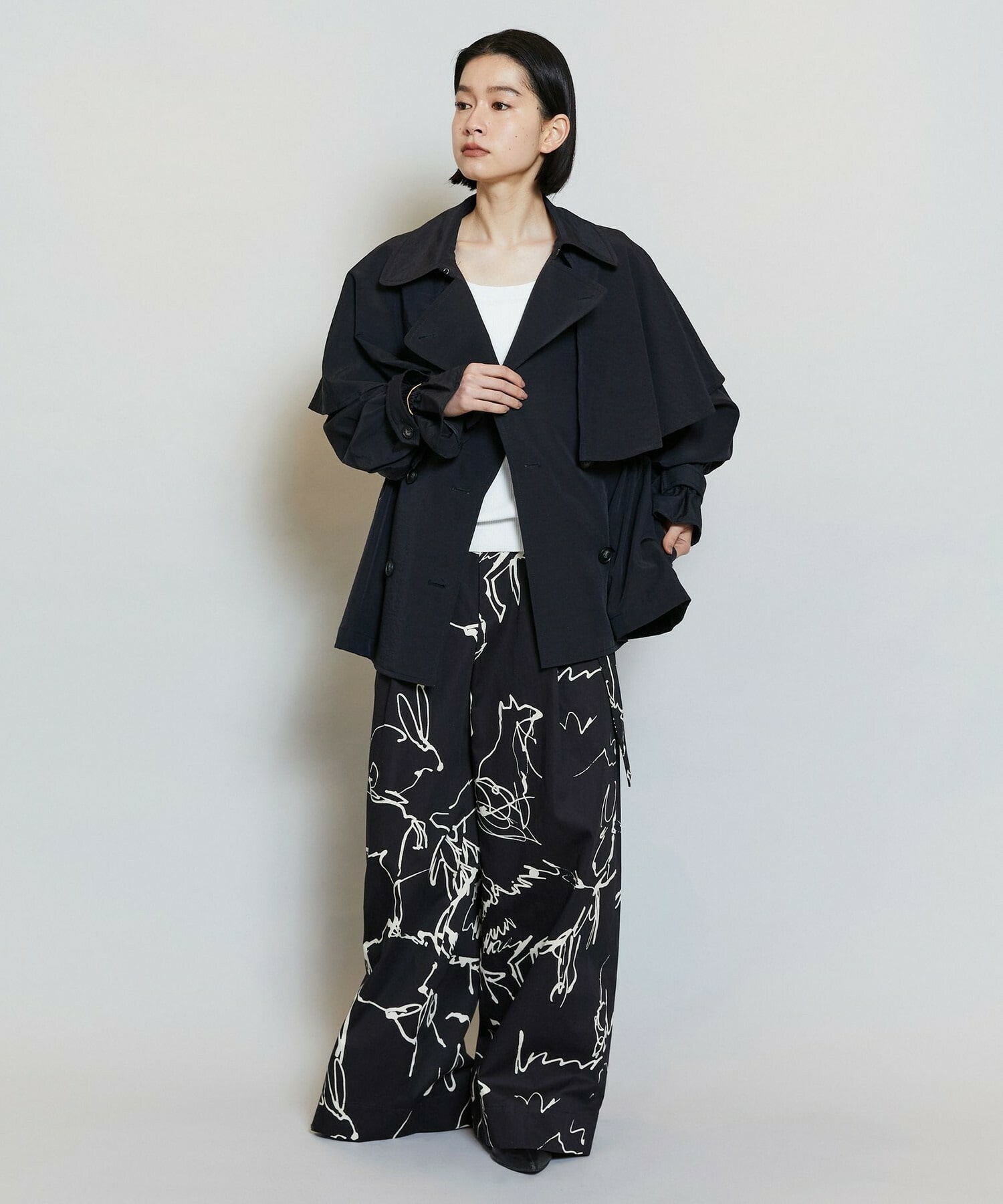 【MOGA】【Lサイズ】ナイロンリヨセルタッサーショートトレンチコート 詳細画像 ダークネイビー 10