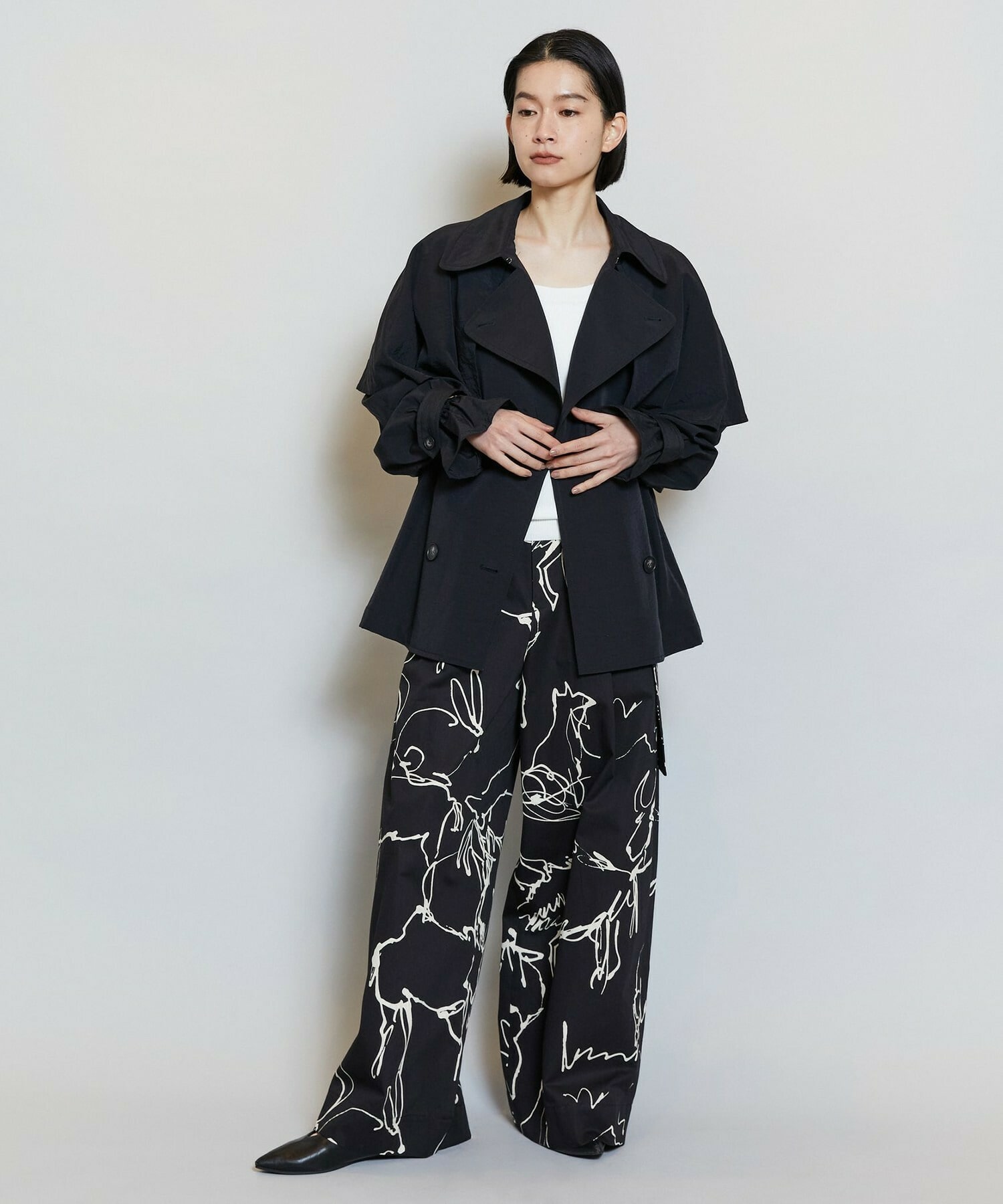 【MOGA】【Lサイズ】ナイロンリヨセルタッサーショートトレンチコート 詳細画像 ダークネイビー 2