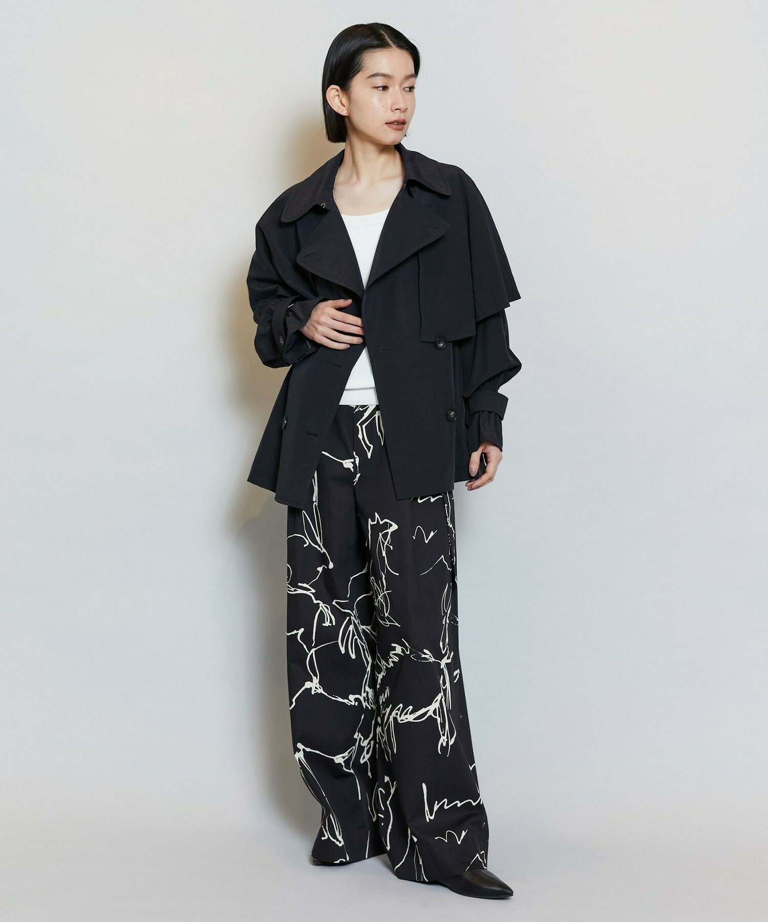 【MOGA】【Lサイズ】ナイロンリヨセルタッサーショートトレンチコート 詳細画像 ダークネイビー 4