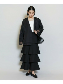 【MOGA】【Lサイズ】シアーストライプノーカラージャケット 詳細画像 ブラック 1