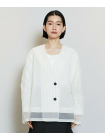 【MOGA】【Lサイズ】シアーストライプノーカラージャケット 詳細画像 ブラック 19