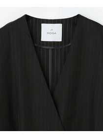 【MOGA】【Lサイズ】シアーストライプノーカラージャケット 詳細画像 ブラック 24