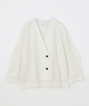 【MOGA】【Lサイズ】シアーストライプノーカラージャケット 詳細画像 ホワイト 1