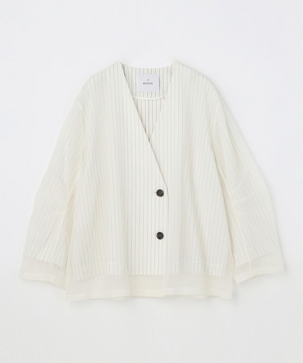 【MOGA】【Lサイズ】シアーストライプノーカラージャケット