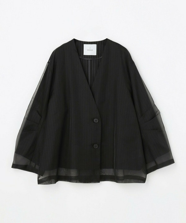 【Lサイズ】シアーストライプノーカラージャケット 詳細画像 ブラック 1