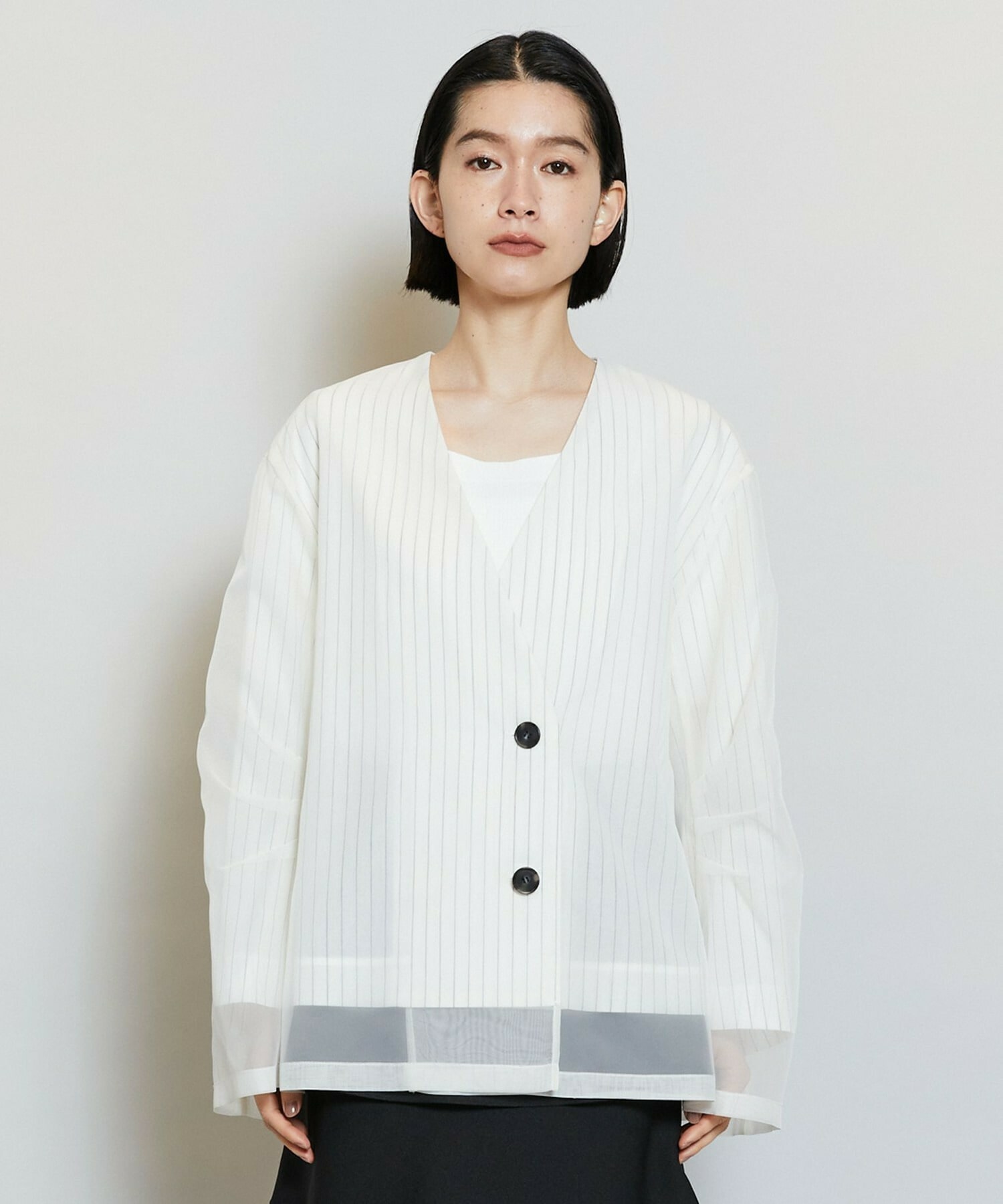 【MOGA】【Lサイズ】シアーストライプノーカラージャケット 詳細画像 ブラック 19