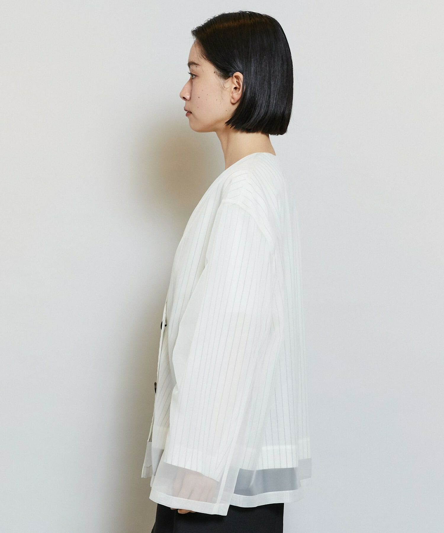 【MOGA】【Lサイズ】シアーストライプノーカラージャケット 詳細画像 ブラック 20