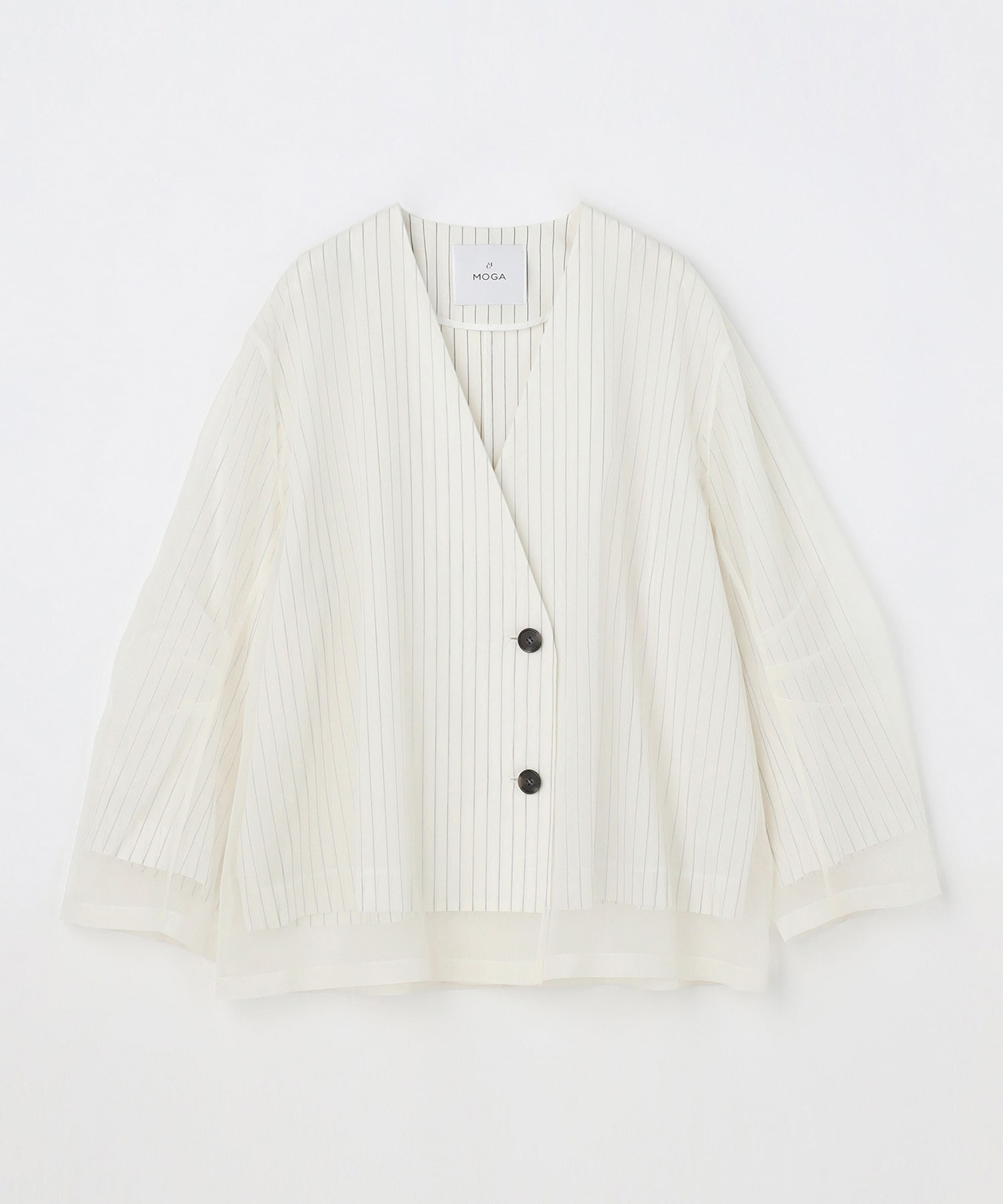 【MOGA】【Lサイズ】シアーストライプノーカラージャケット 詳細画像 ホワイト 1