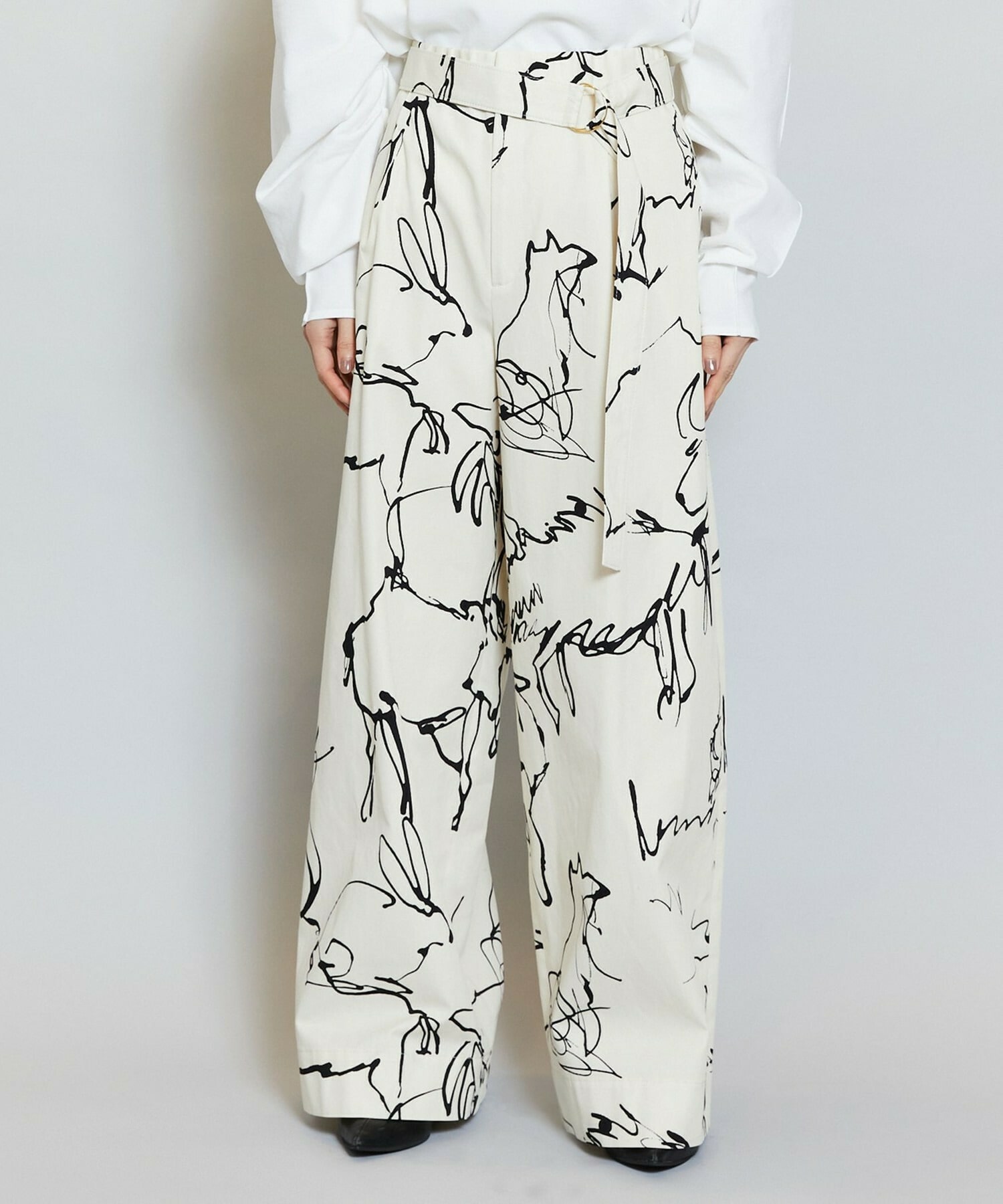 【MOGA】【Lサイズ】ドローイングプリントワイドパンツ 詳細画像 アイボリー 19