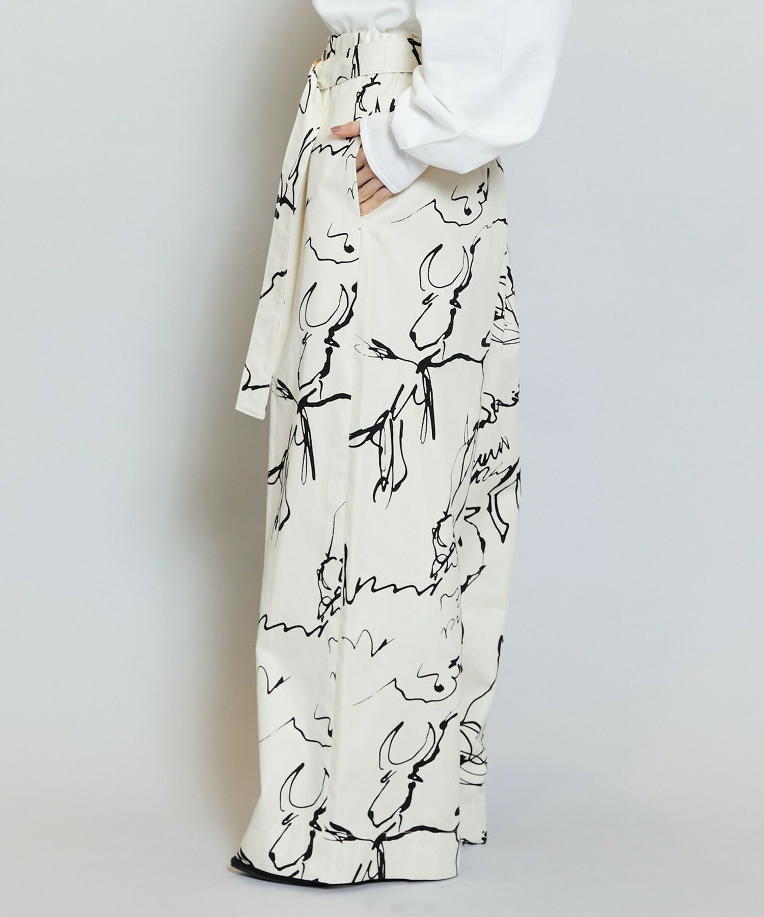 【MOGA】【Lサイズ】ドローイングプリントワイドパンツ 詳細画像 アイボリー 20