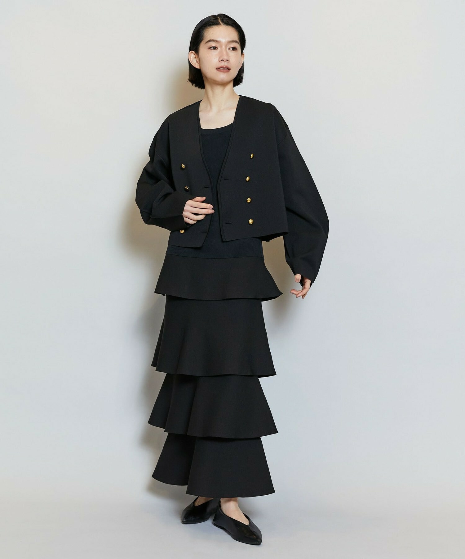 【MOGA】【Lサイズ】バルキーポリエステルニットジャケット 詳細画像 ブラック 2