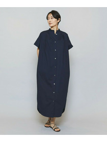 【MOGA】【Lサイズ】ストレッチタイプライタースタンドカラーロングワンピース 詳細画像 ネイビー 1