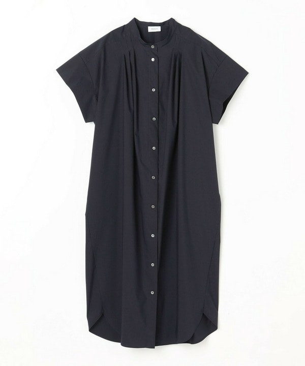 【Lサイズ】ストレッチタイプライタースタンドカラーロングワンピース 詳細画像 ネイビー 1