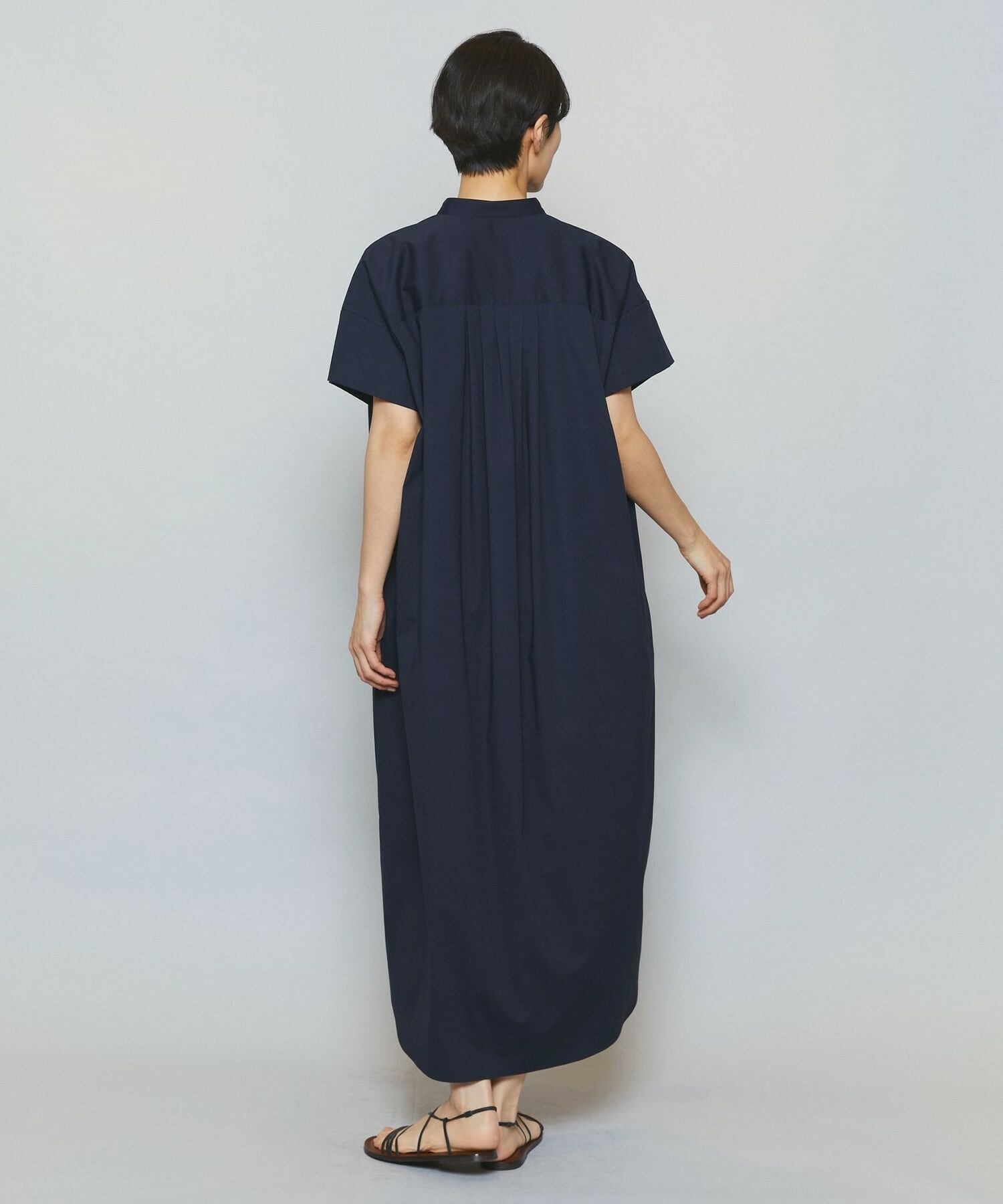 【MOGA】【Lサイズ】ストレッチタイプライタースタンドカラーロングワンピース 詳細画像 ネイビー 10