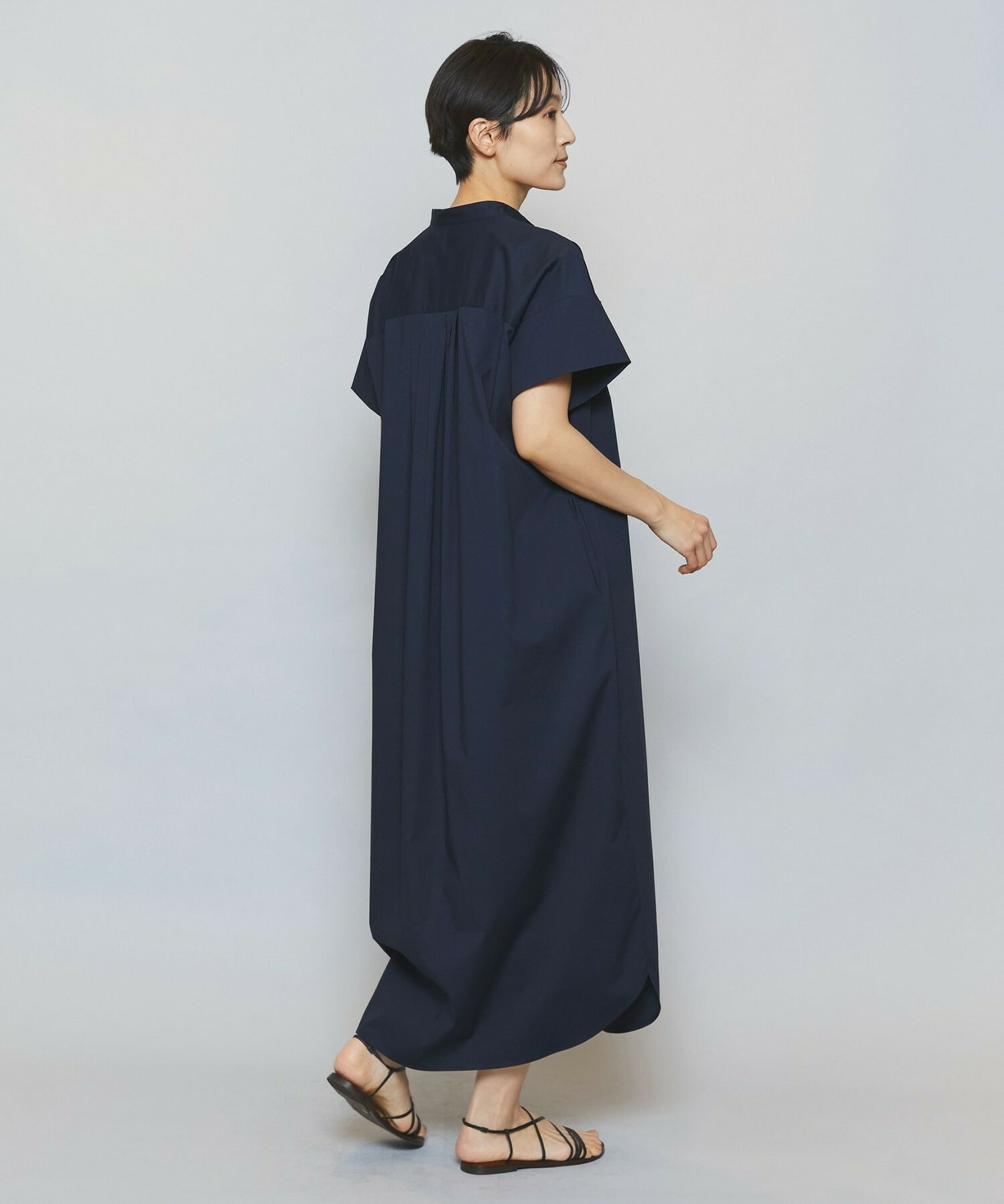 【MOGA】【Lサイズ】ストレッチタイプライタースタンドカラーロングワンピース 詳細画像 ネイビー 11