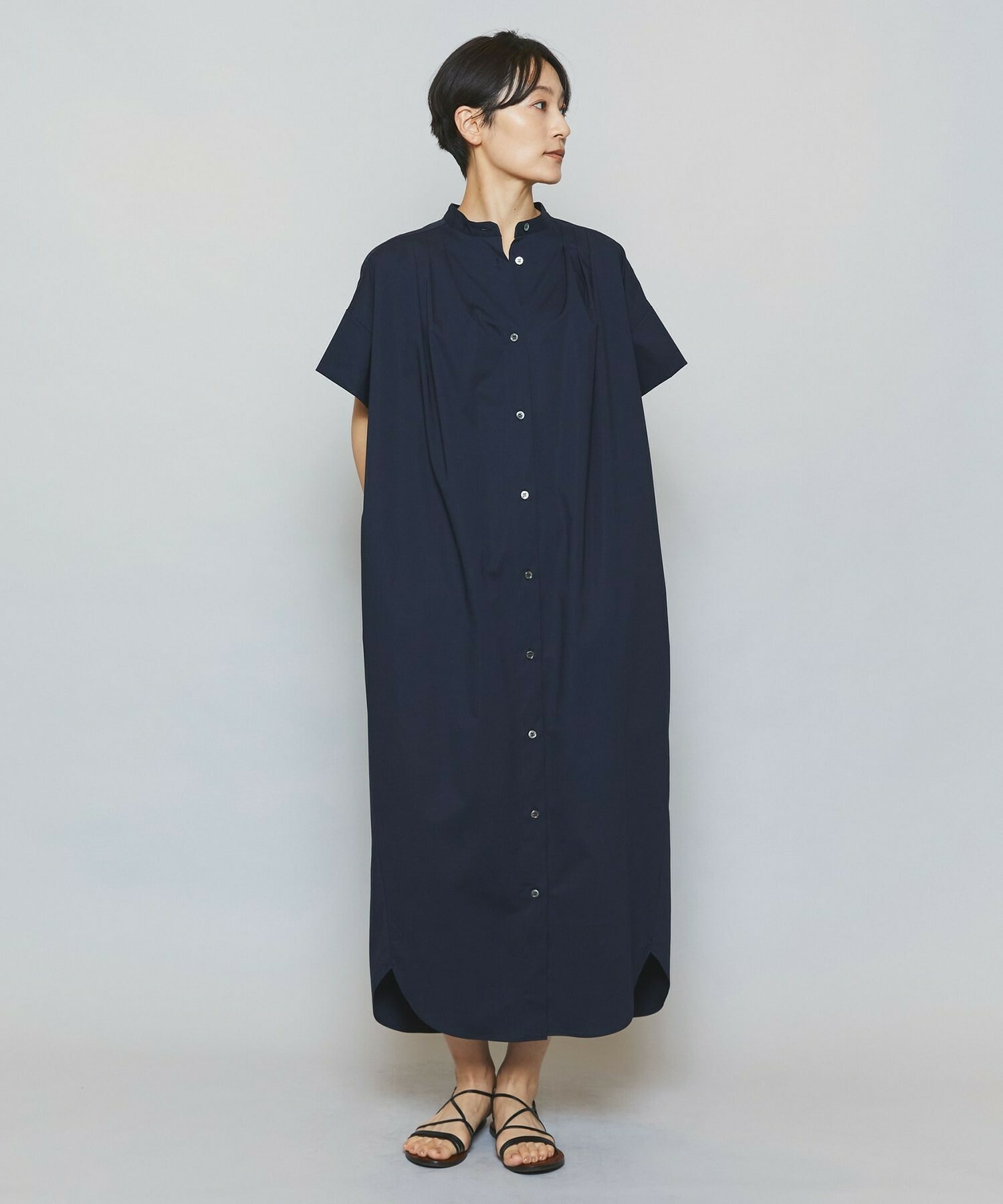 【MOGA】【Lサイズ】ストレッチタイプライタースタンドカラーロングワンピース 詳細画像 ネイビー 14
