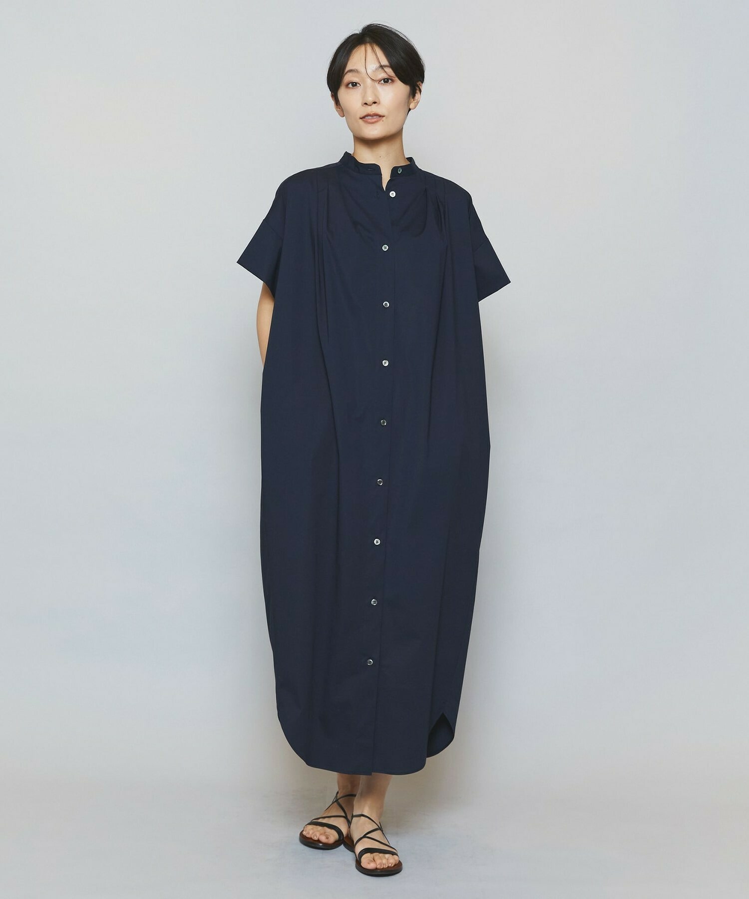 【MOGA】【Lサイズ】ストレッチタイプライタースタンドカラーロングワンピース 詳細画像 ネイビー 16