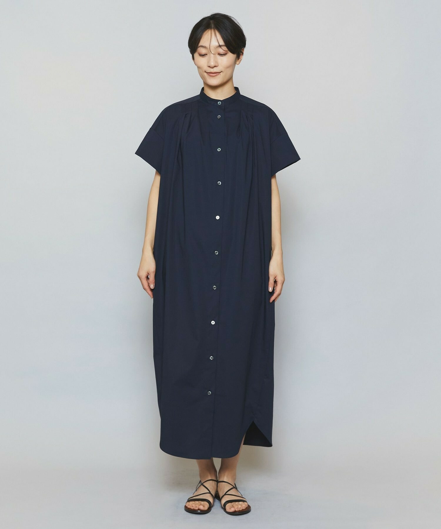 【MOGA】【Lサイズ】ストレッチタイプライタースタンドカラーロングワンピース 詳細画像 ネイビー 17