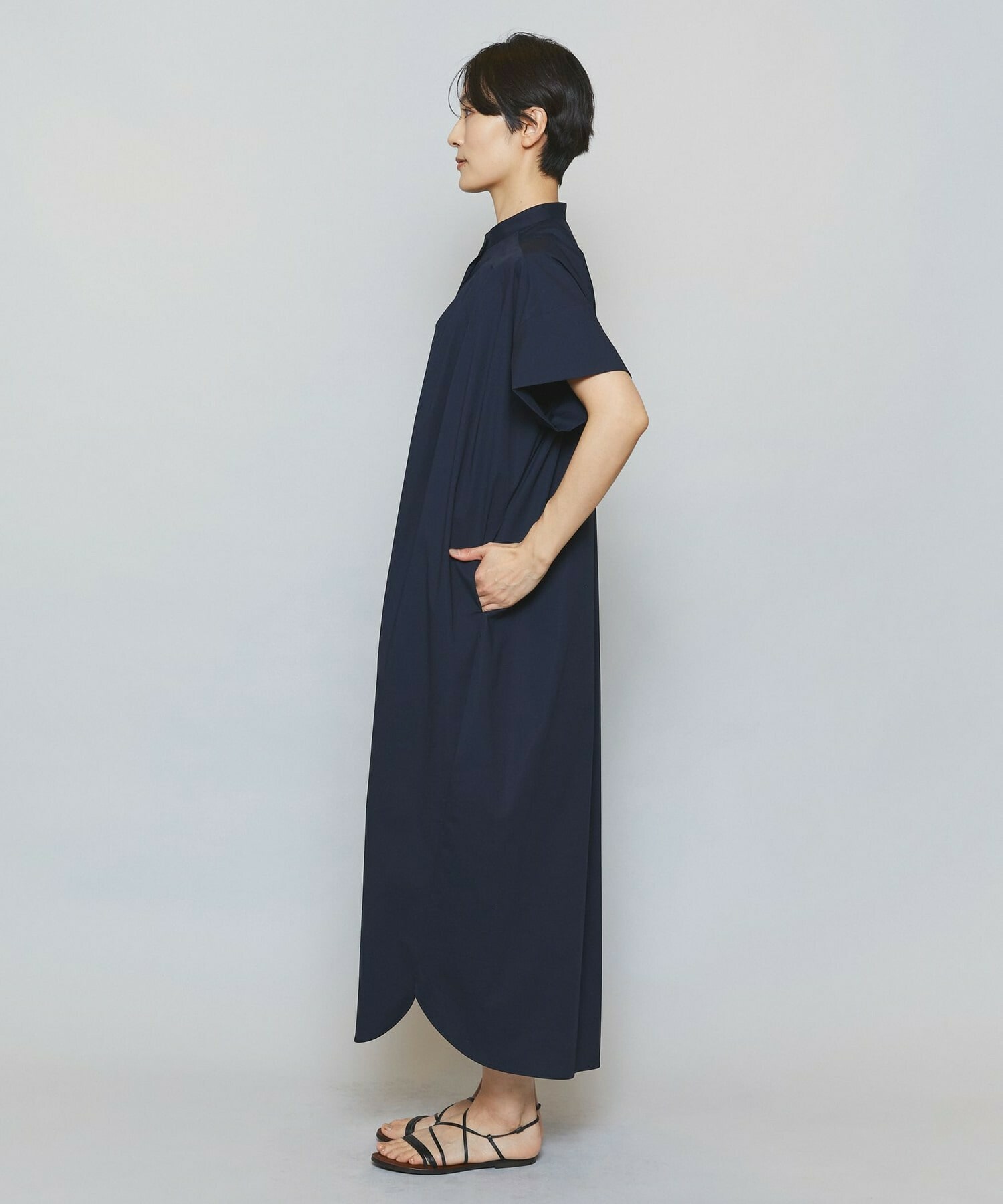 【MOGA】【Lサイズ】ストレッチタイプライタースタンドカラーロングワンピース 詳細画像 ネイビー 19
