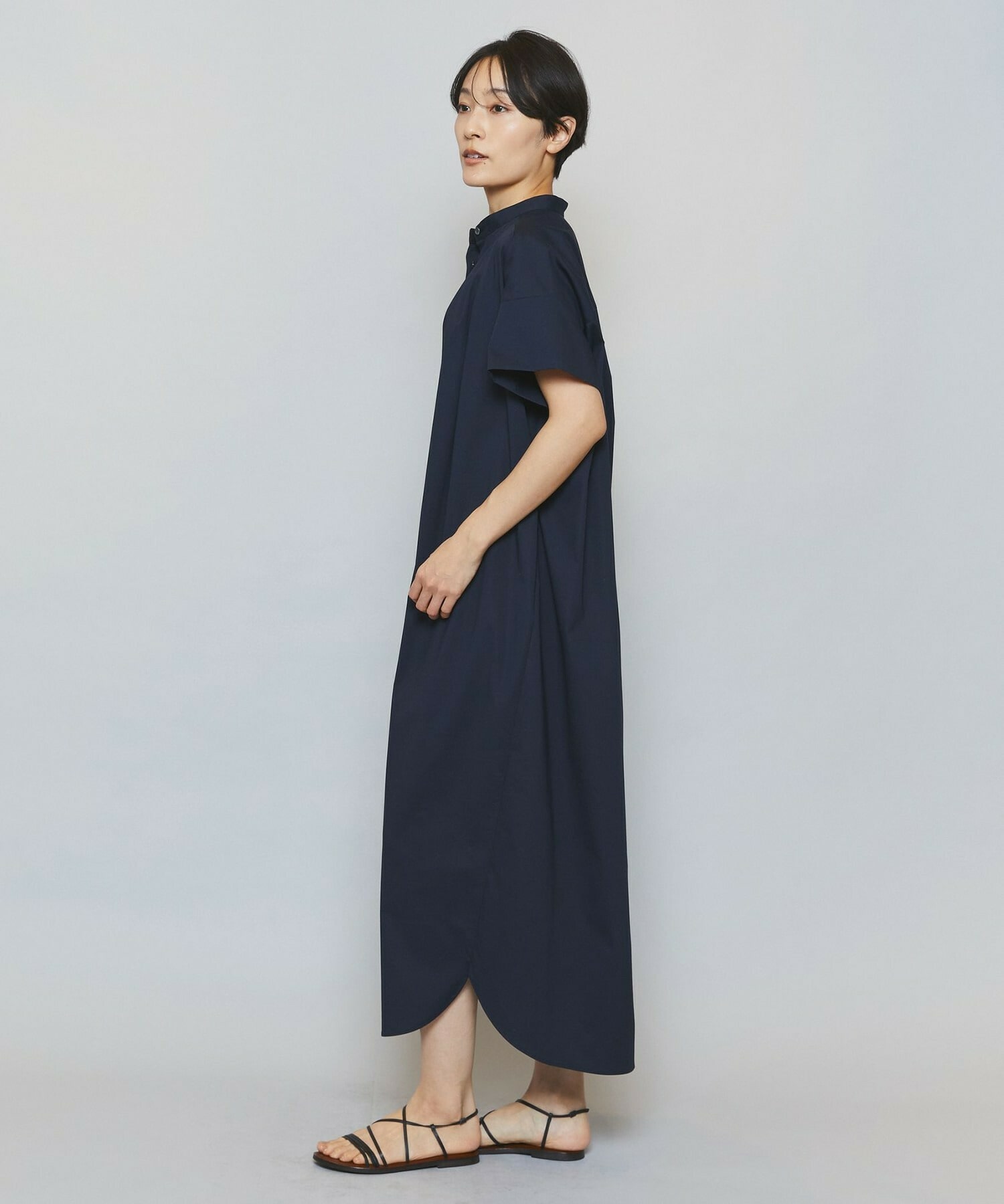 【MOGA】【Lサイズ】ストレッチタイプライタースタンドカラーロングワンピース 詳細画像 ネイビー 7