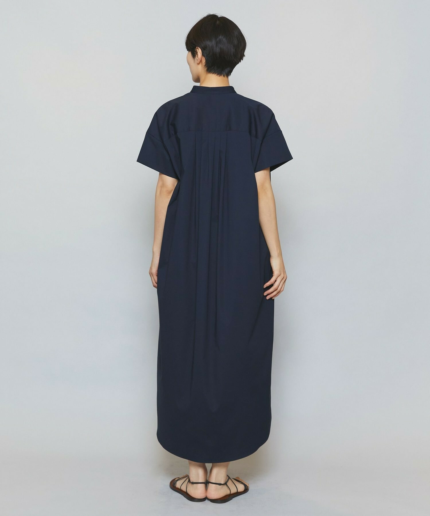 【MOGA】【Lサイズ】ストレッチタイプライタースタンドカラーロングワンピース 詳細画像 ネイビー 9