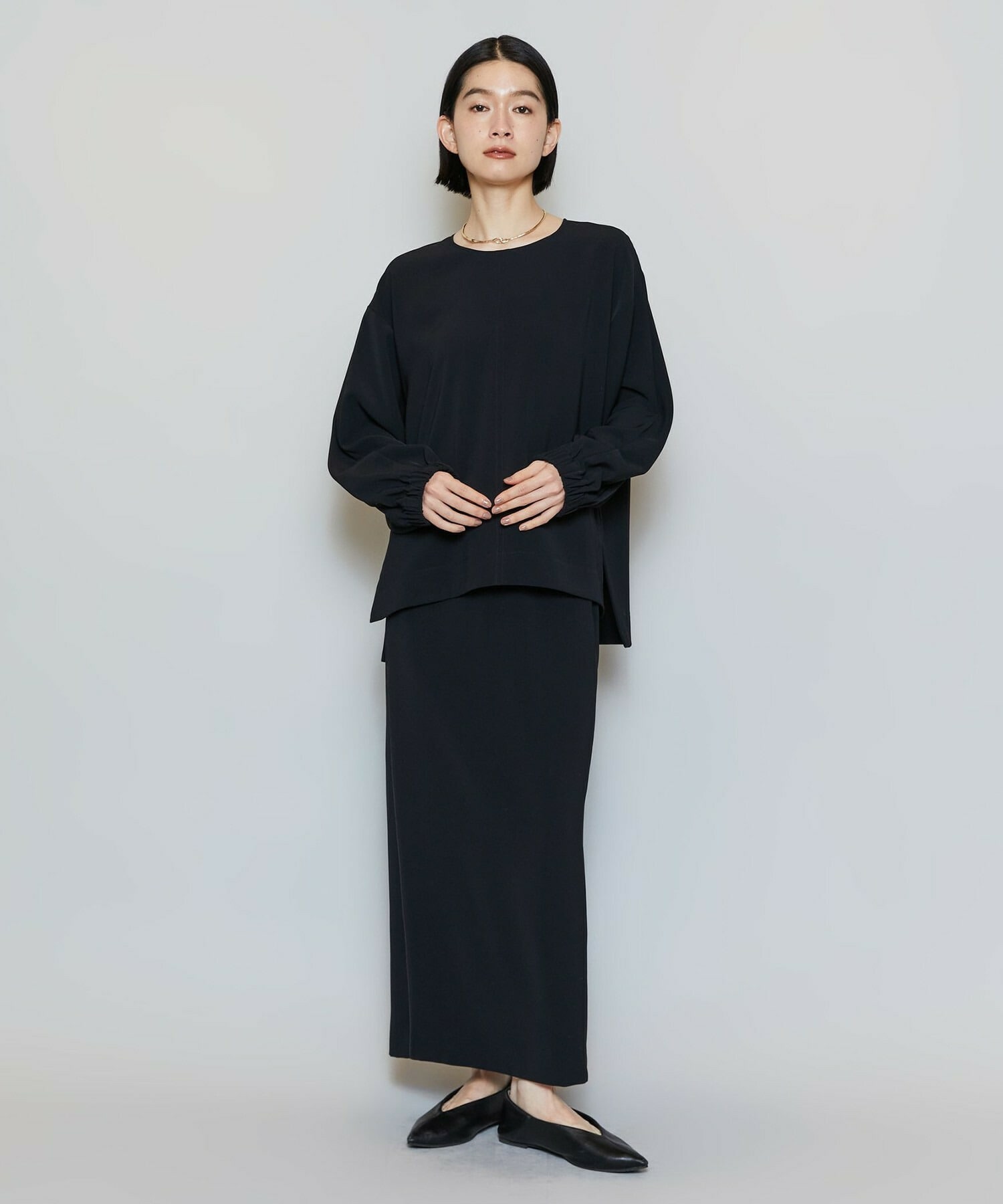 【MOGA】【Lサイズ】マカロンツイルサイドスリットブラウス 詳細画像 ブラック 17