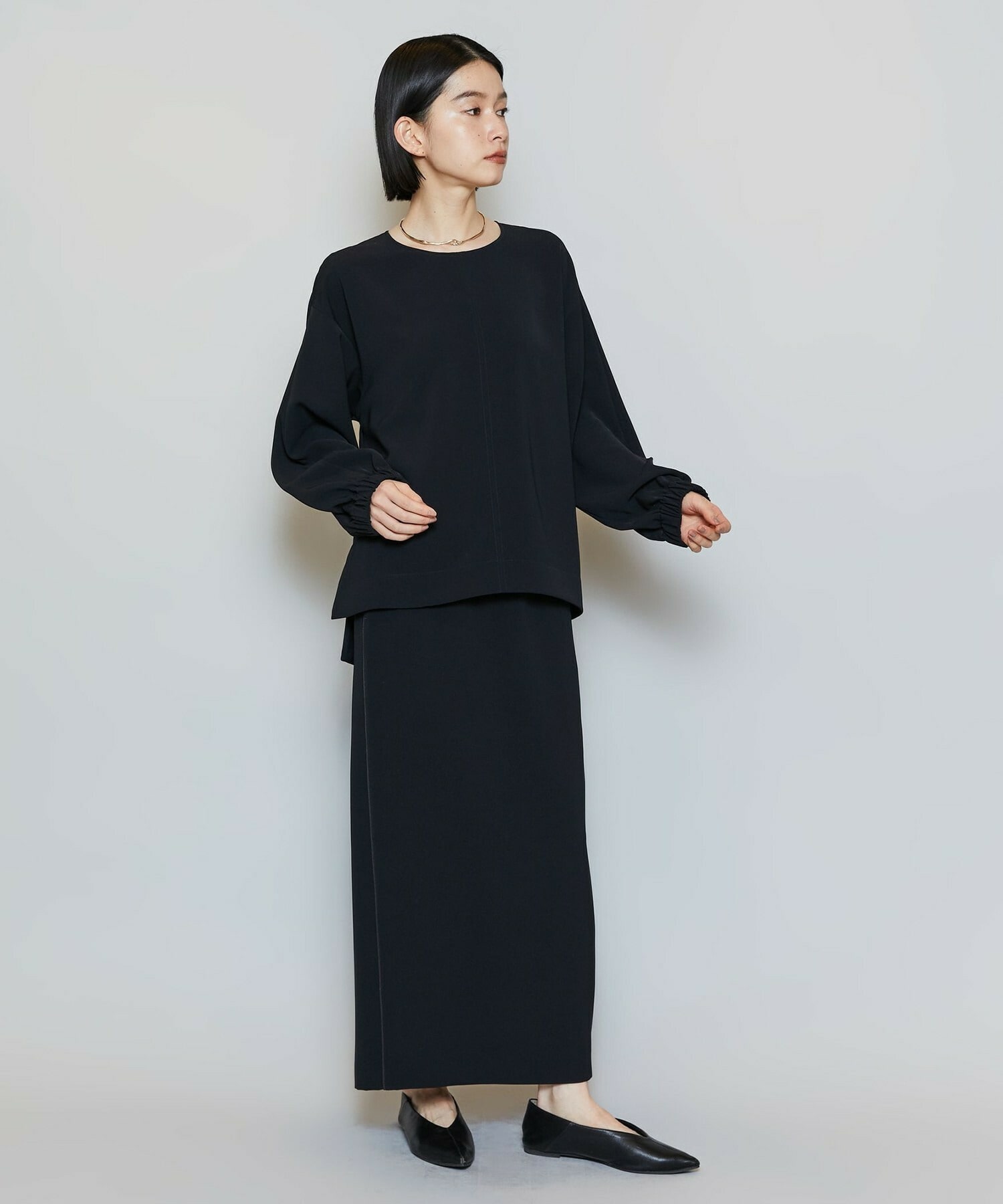 【MOGA】【Lサイズ】マカロンツイルサイドスリットブラウス 詳細画像 ブラック 18