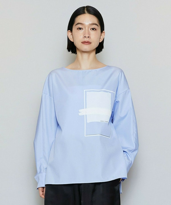 【Lサイズ】コットンブロードアートプリントブラウス 詳細画像 サックスブルー 2