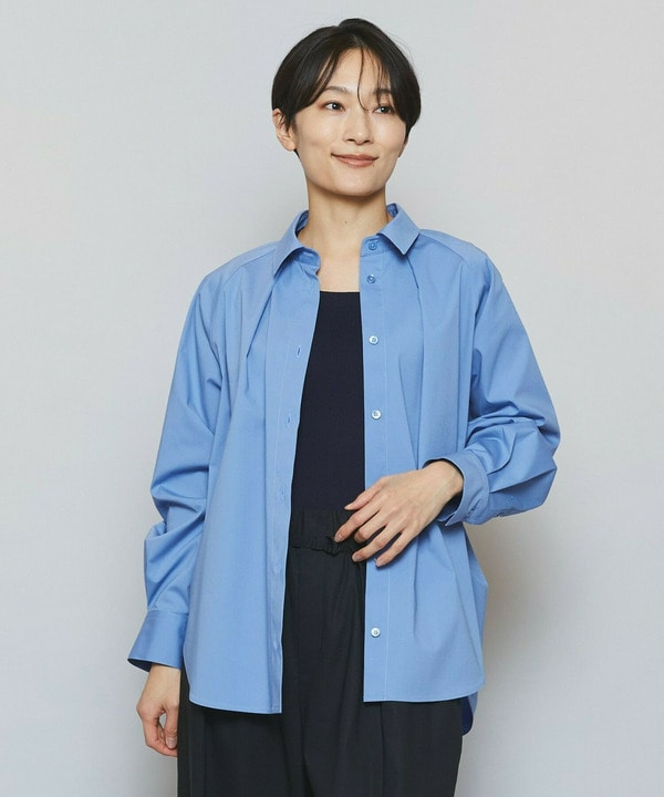 【Lサイズ】ストレッチタイプライターラグランスリーブシャツブラウス 詳細画像 サックスブルー 2