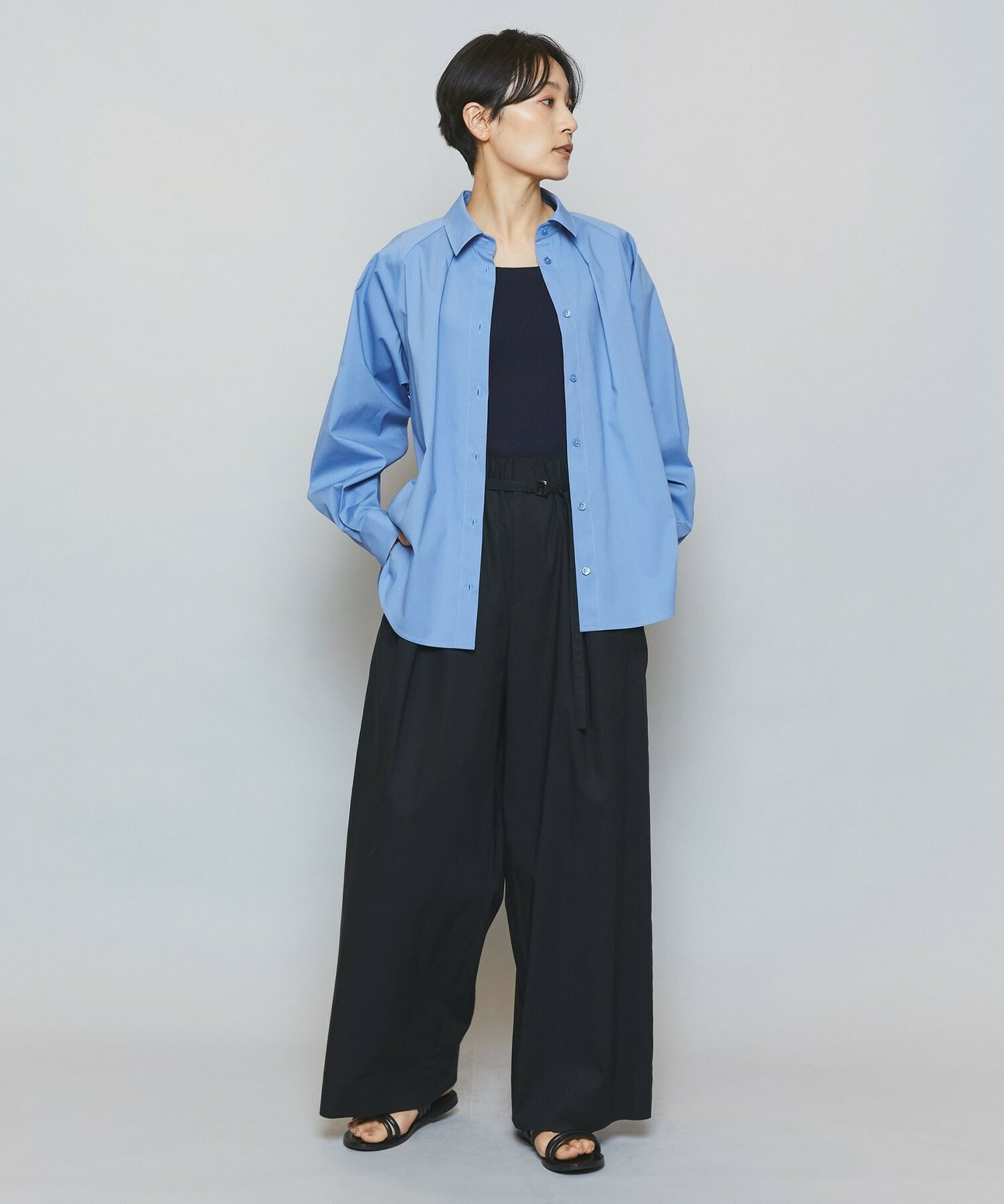 【MOGA】【Lサイズ】ストレッチタイプライターラグランスリーブシャツブラウス 詳細画像 ネイビー 15