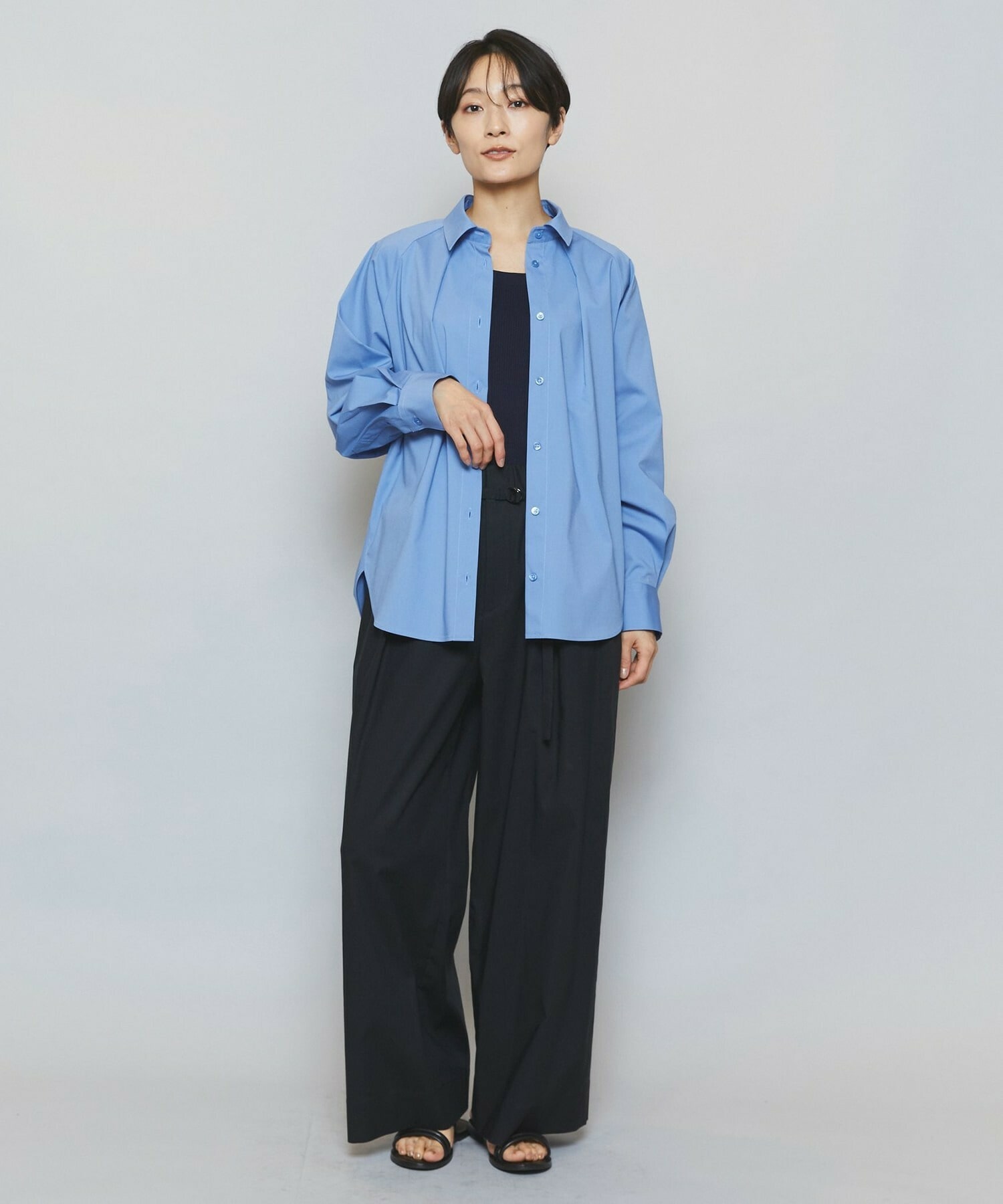 【MOGA】【Lサイズ】ストレッチタイプライターラグランスリーブシャツブラウス 詳細画像 ネイビー 2