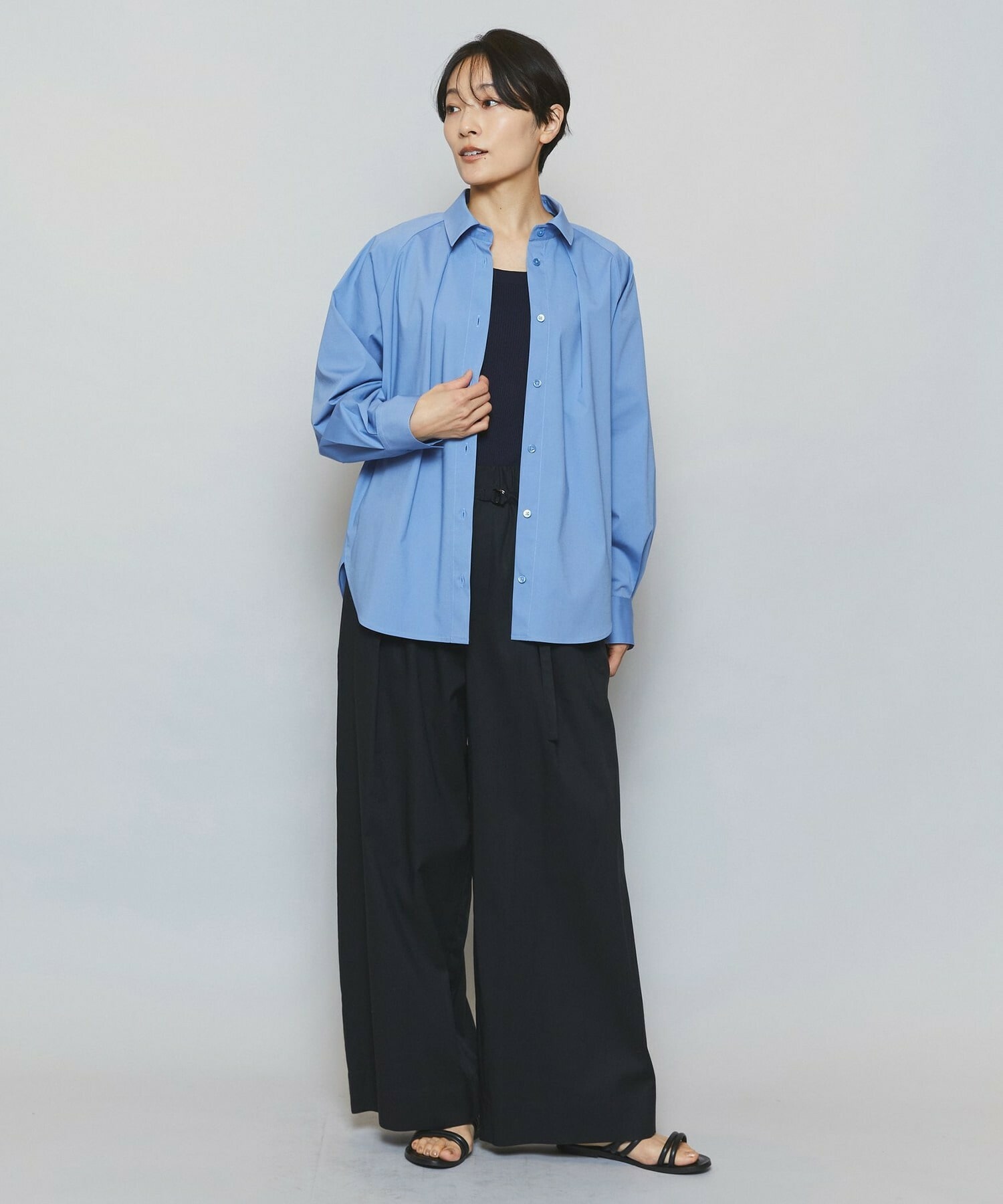 【MOGA】【Lサイズ】ストレッチタイプライターラグランスリーブシャツブラウス 詳細画像 ネイビー 3