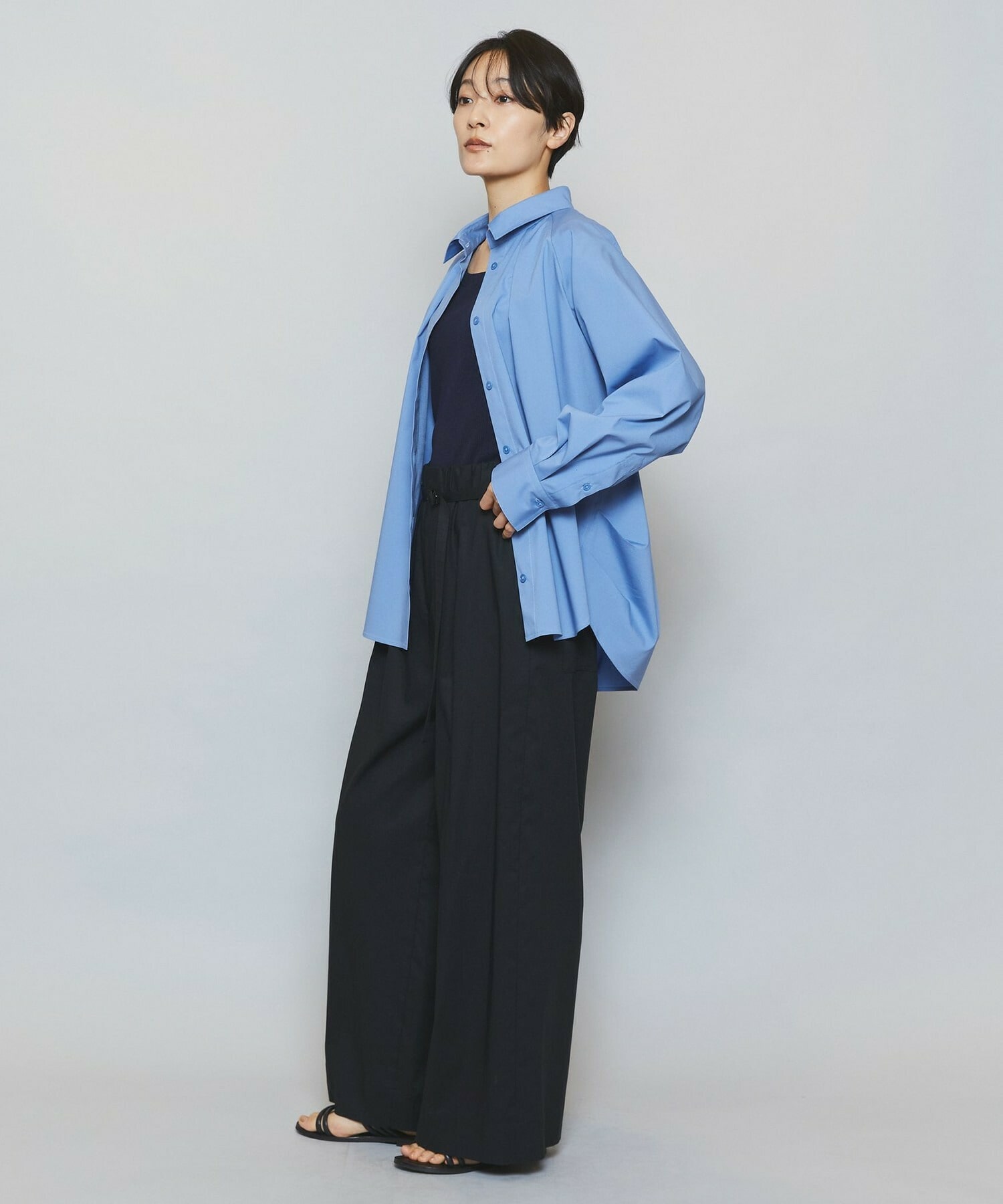 【MOGA】【Lサイズ】ストレッチタイプライターラグランスリーブシャツブラウス 詳細画像 ネイビー 6