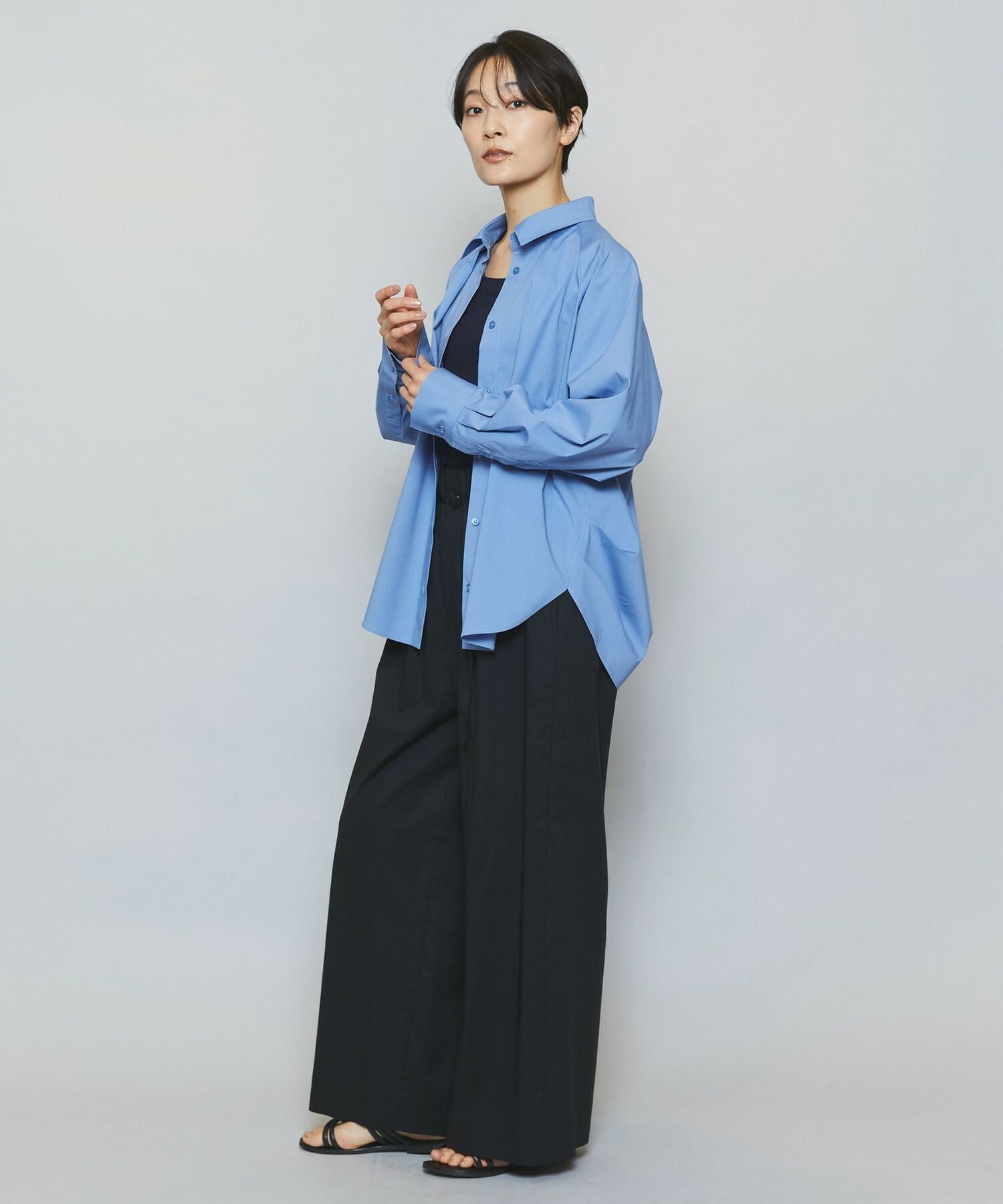 【MOGA】【Lサイズ】ストレッチタイプライターラグランスリーブシャツブラウス 詳細画像 ネイビー 7