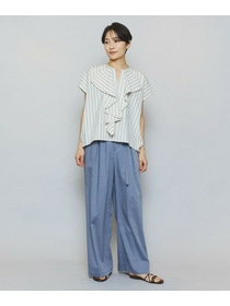 【MOGA】【Lサイズ】ミディアムストライプカスケードフリルブラウス 詳細画像 オフホワイト 1