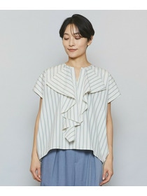 【MOGA】【Lサイズ】ミディアムストライプカスケードフリルブラウス 詳細画像 オフホワイト 16