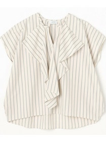 【MOGA】【Lサイズ】ミディアムストライプカスケードフリルブラウス 詳細画像 オフホワイト 19