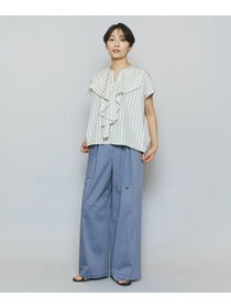 【MOGA】【Lサイズ】ミディアムストライプカスケードフリルブラウス 詳細画像 オフホワイト 2