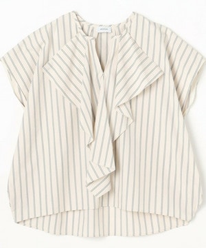 【MOGA】【Lサイズ】ミディアムストライプカスケードフリルブラウス 詳細画像 オフホワイト 1