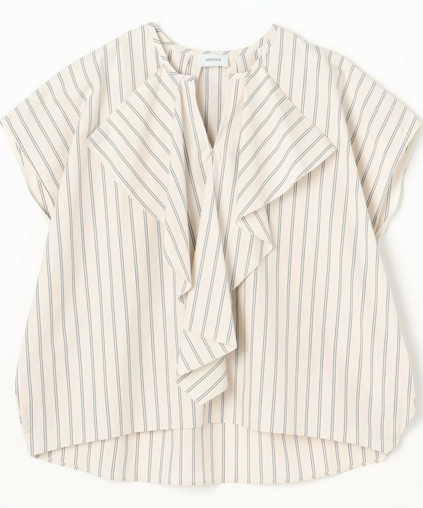 【Lサイズ】ミディアムストライプカスケードフリルブラウス【Lサイズ】ミディアムストライプカスケードフリルブラウス