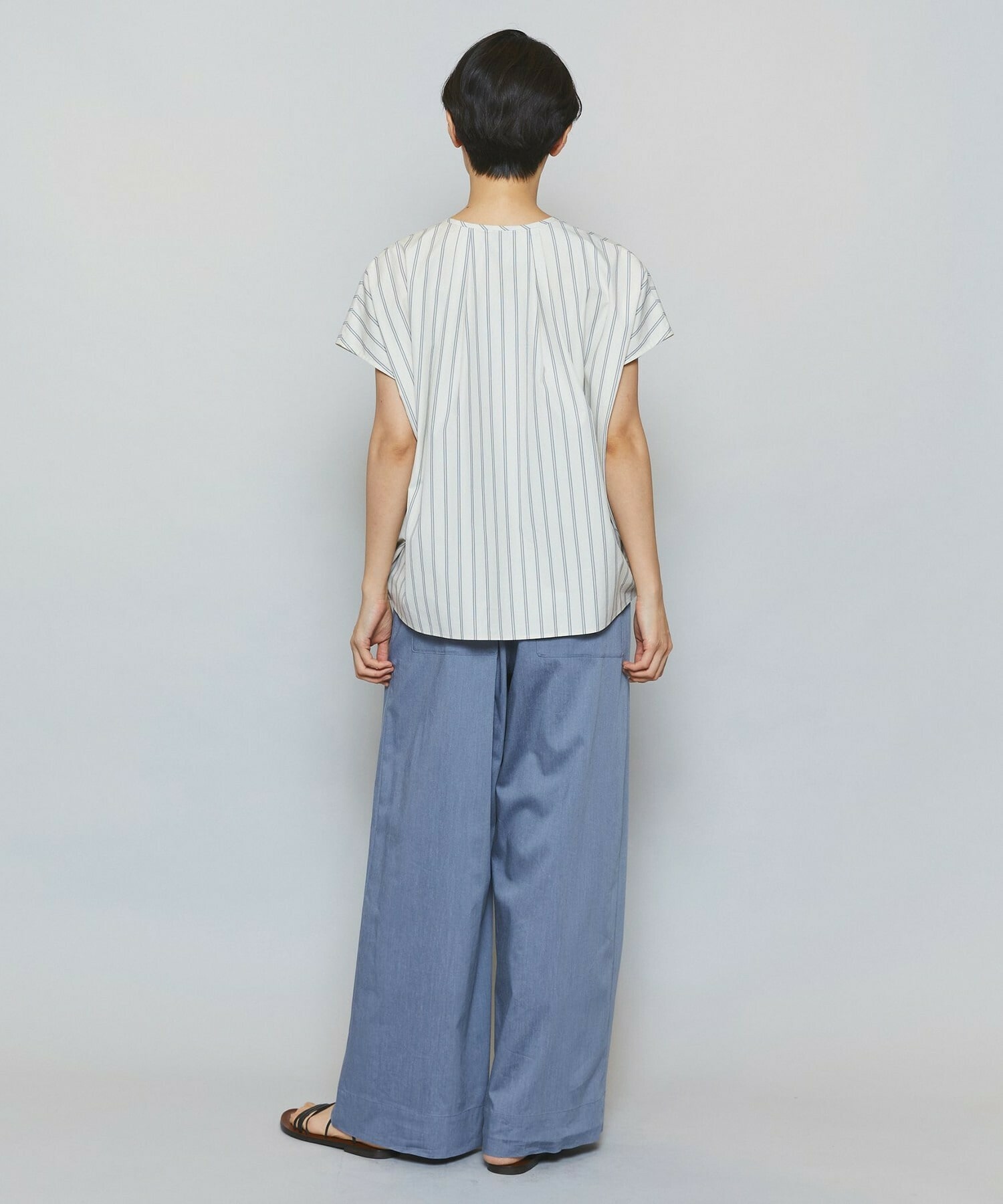 【MOGA】【Lサイズ】ミディアムストライプカスケードフリルブラウス 詳細画像 オフホワイト 10