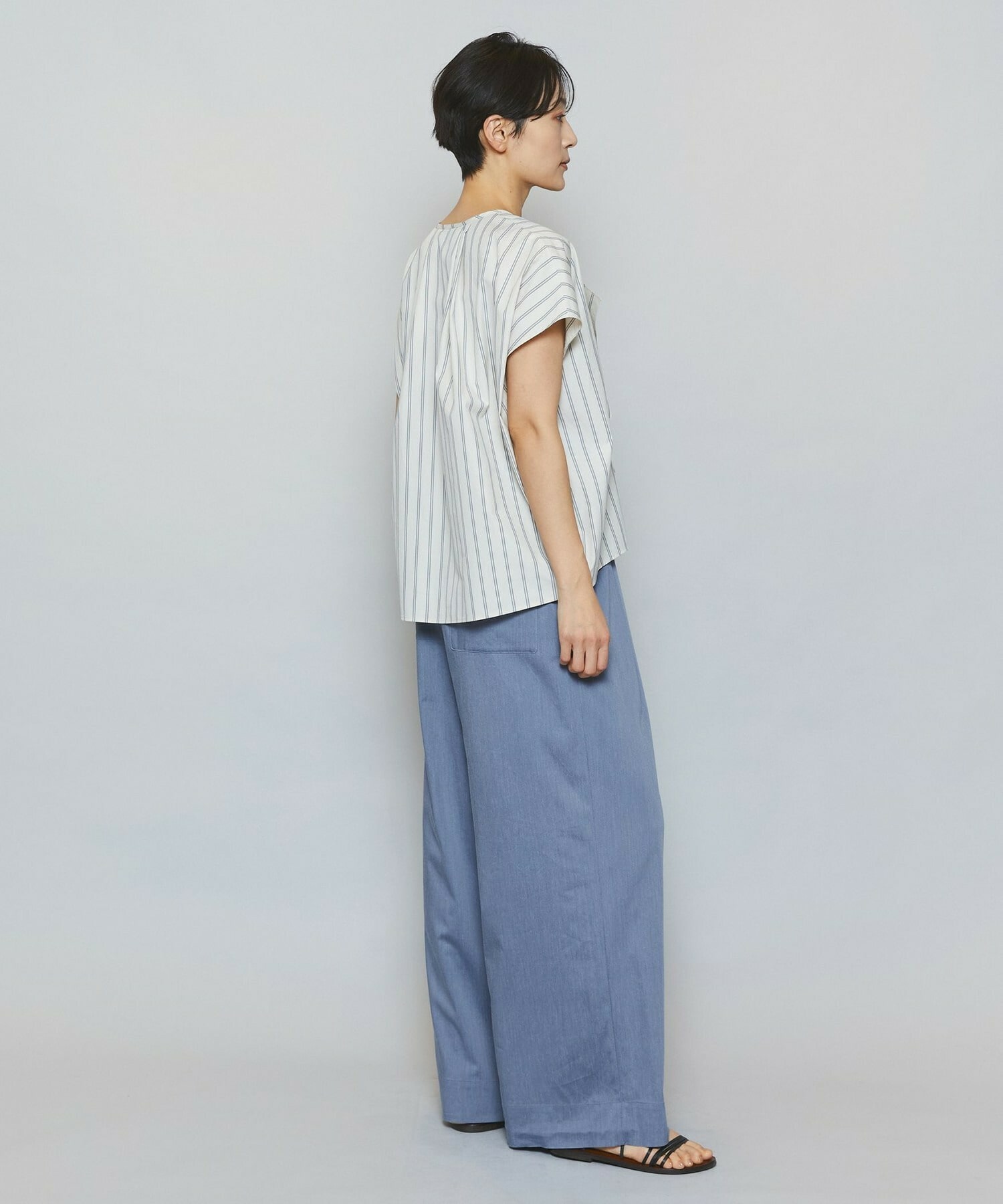 【MOGA】【Lサイズ】ミディアムストライプカスケードフリルブラウス 詳細画像 オフホワイト 11