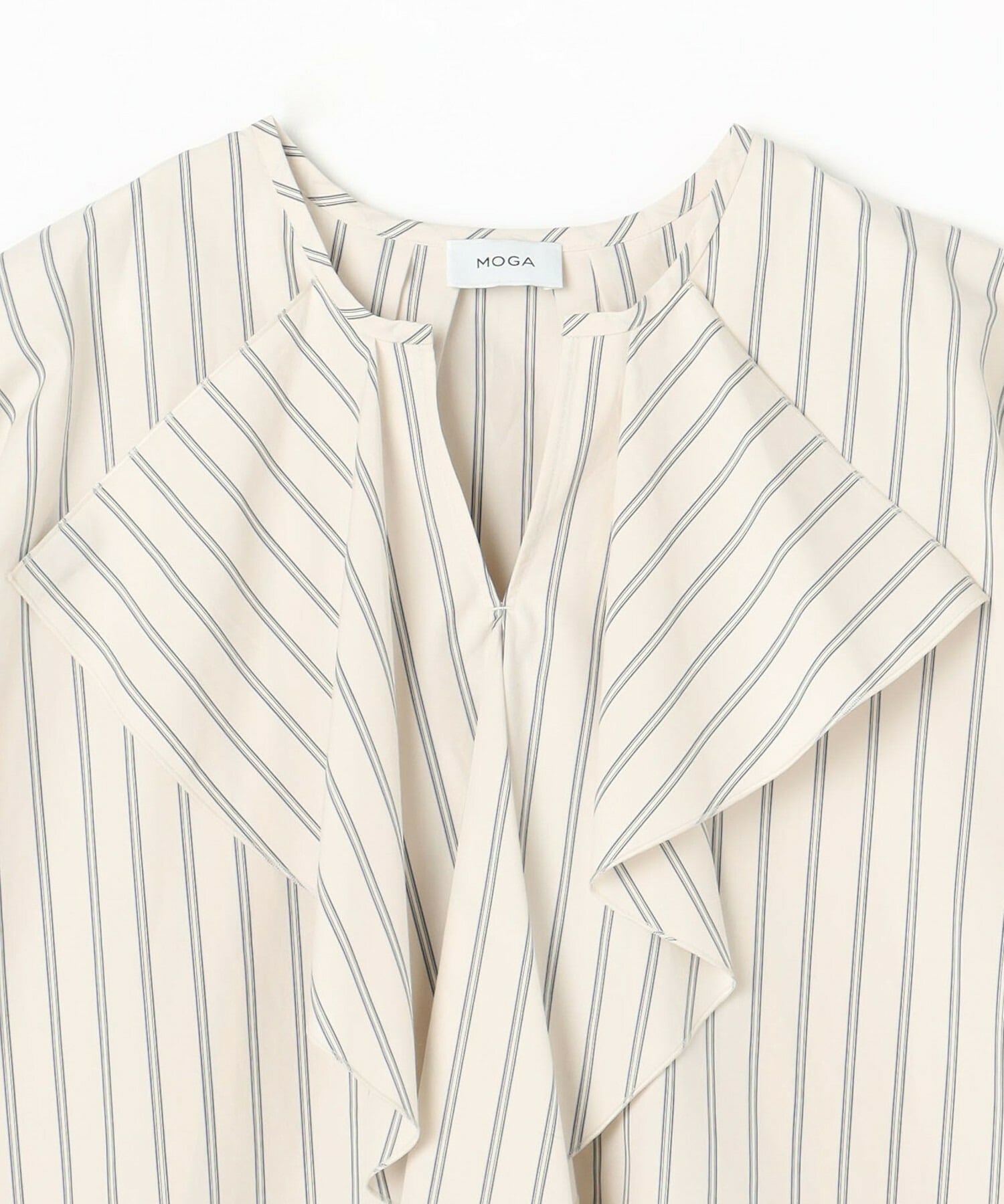 【MOGA】【Lサイズ】ミディアムストライプカスケードフリルブラウス 詳細画像 オフホワイト 21