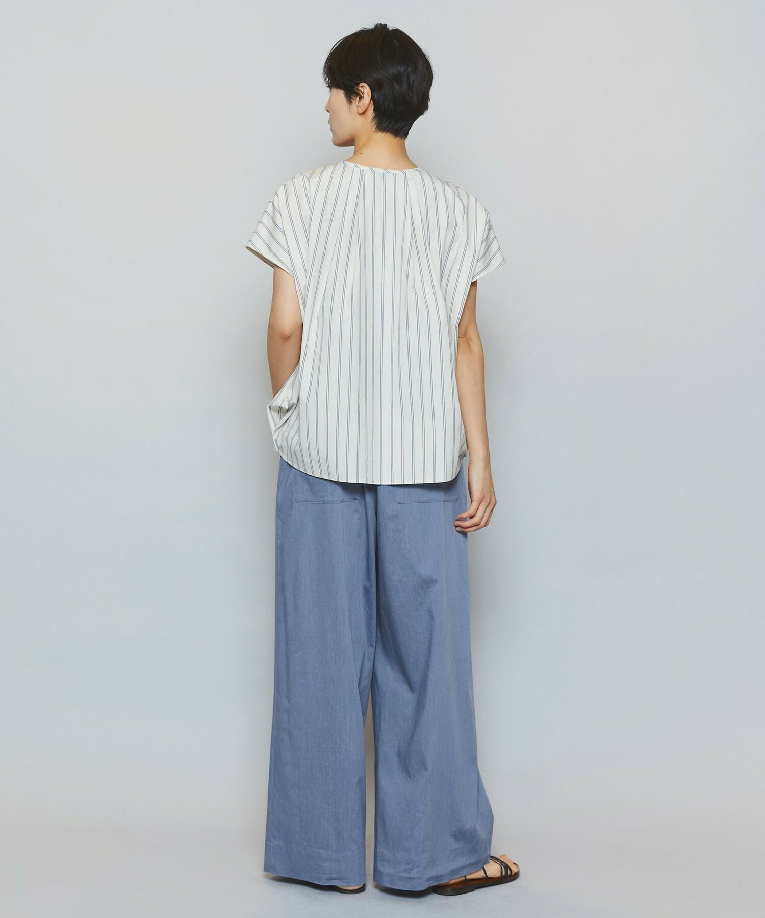 【MOGA】【Lサイズ】ミディアムストライプカスケードフリルブラウス 詳細画像 オフホワイト 9