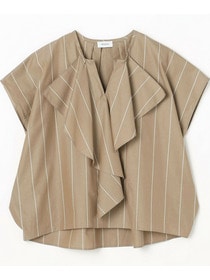 【MOGA】【Lサイズ】ラージストライプカスケードフリルブラウス 詳細画像 ブラウン系その他 19