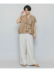 【MOGA】【Lサイズ】ラージストライプカスケードフリルブラウス 詳細画像 ブラウン系その他 4