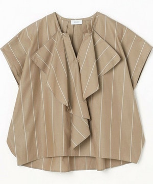 【MOGA】【Lサイズ】ラージストライプカスケードフリルブラウス 詳細画像 ブラウン系その他 1