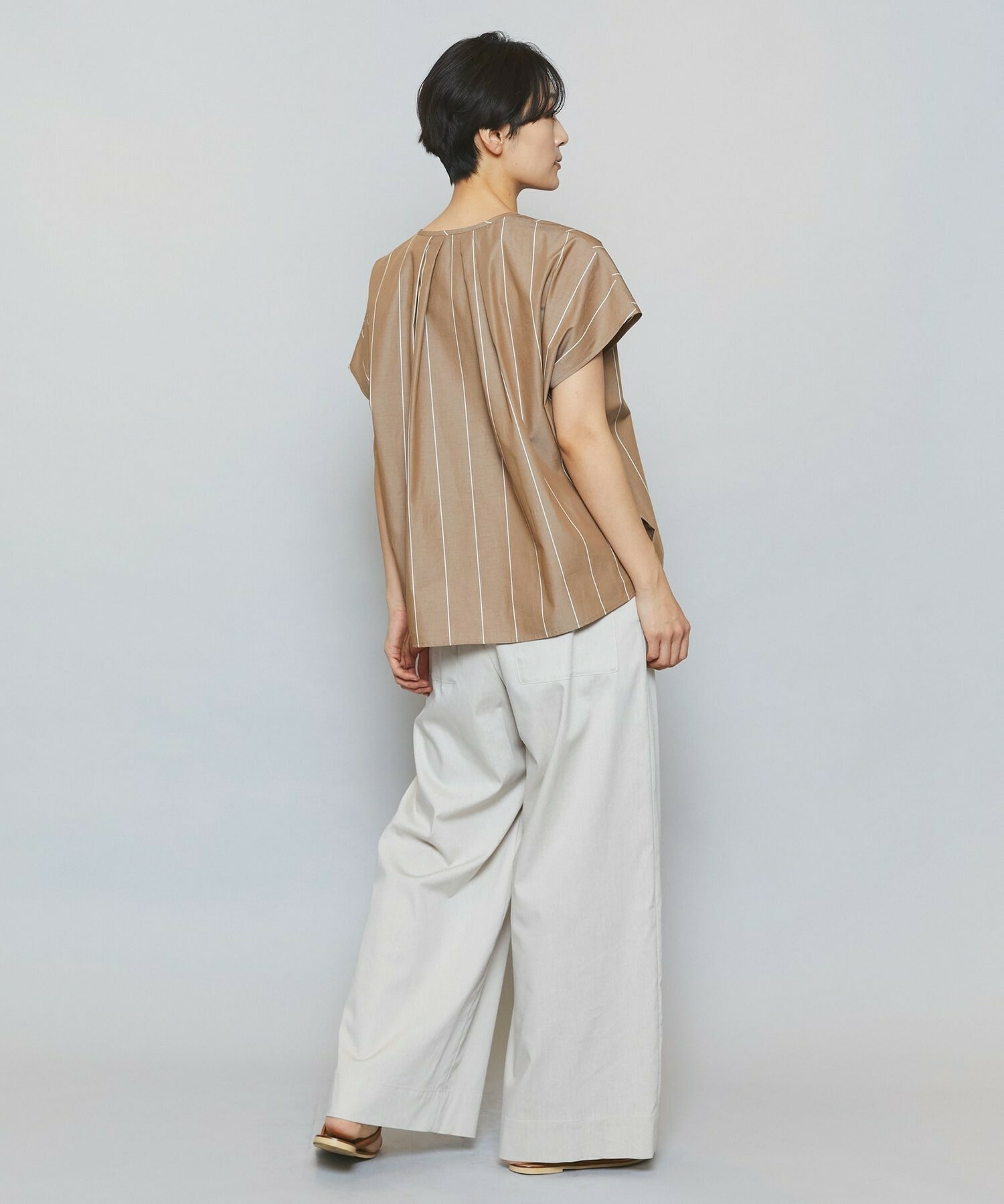 【MOGA】【Lサイズ】ラージストライプカスケードフリルブラウス 詳細画像 ブラウン系その他 11